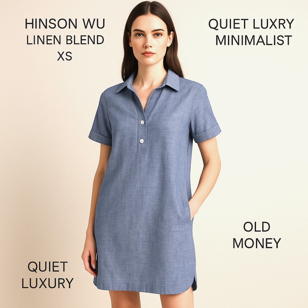 Hinson Wu Aileen Shirt‎ Dress XS Blue Linen Blend Quiet Luxury Minimalist